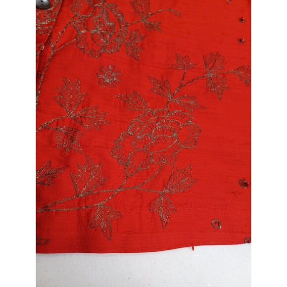 Chicos design floral button front top red long sleeve embroidery Sz 3 - XL/16 - Picture 7 of 9